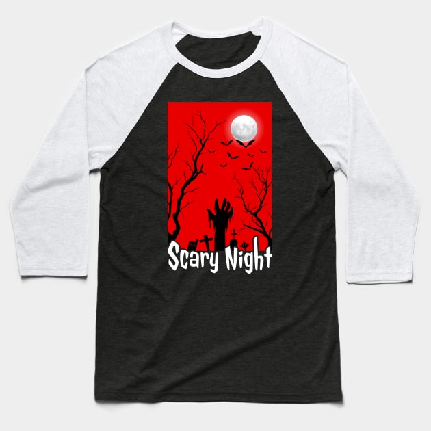 Scary night , halloween theme Baseball T-Shirt by Mobyyshop